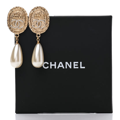 Chanel Crystal Pearl Crown CC Drop Earrings Gold 5 of 5