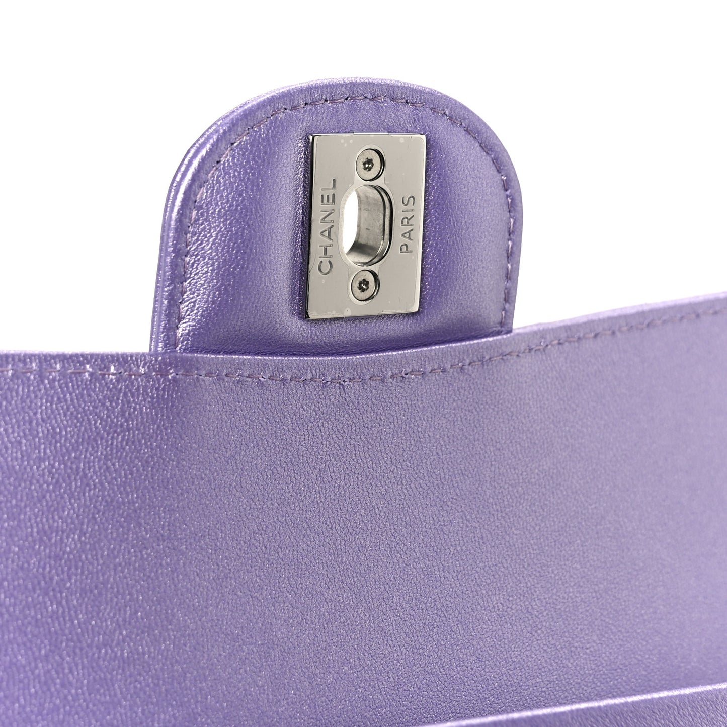 Metallic Lambskin Quilted Medium Double Flap Purple
