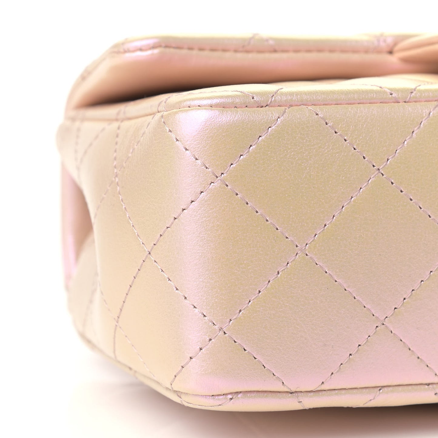 Iridescent Calfskin Quilted Mini Rectangular Flap Pink