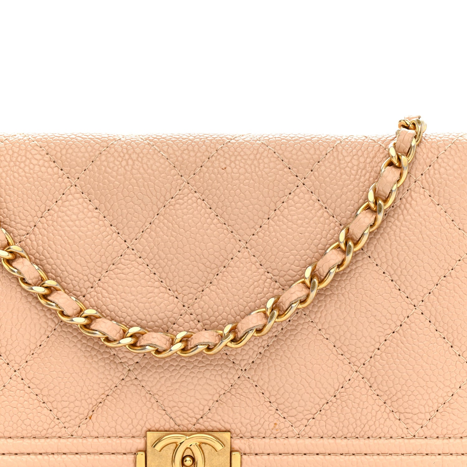 Chanel Caviar Quilted Boy Wallet On Chain WOC Light Beige 9 of 13