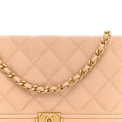 Chanel Caviar Quilted Boy Wallet On Chain WOC Light Beige 9 of 13