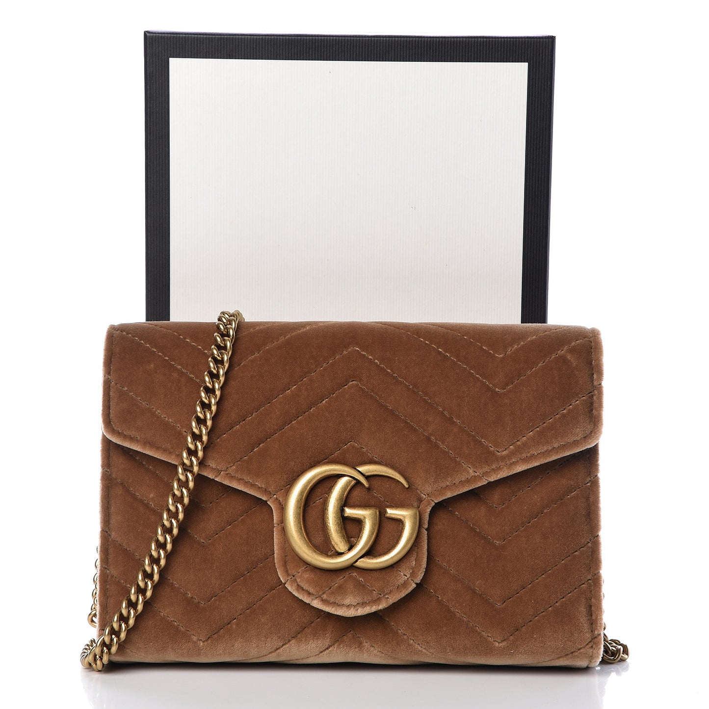 Velvet Matelasse GG Marmont Chain Wallet Taupe