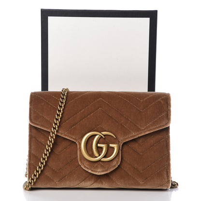 Gucci Velvet Matelasse GG Marmont Chain Wallet Taupe 11 of 11