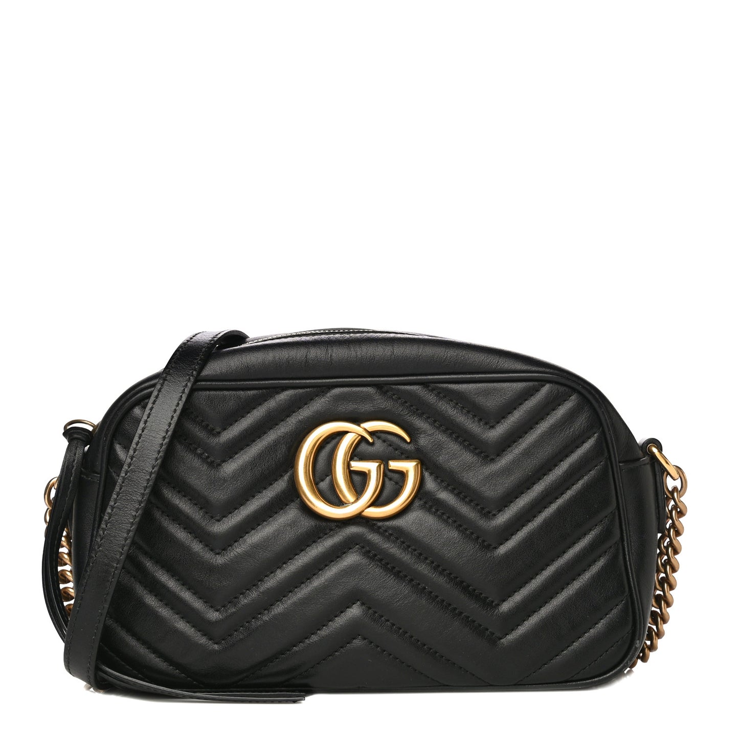 Calfskin Matelasse Small GG Marmont Chain Shoulder Bag Black