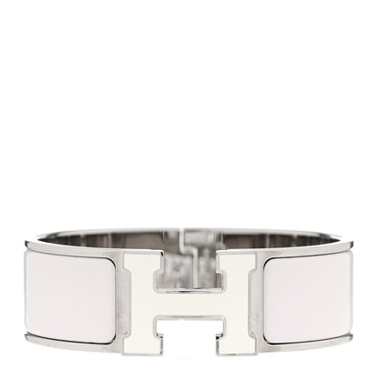 Hermes Enamel Wide Clic Clac H Bracelet GM Rose Nymph White 1 of 4