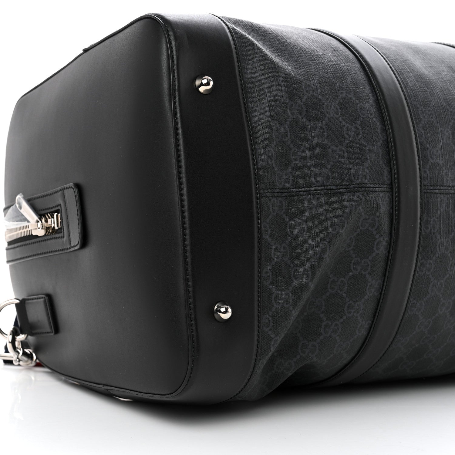 Gucci Soft GG Supreme Monogram Appia Calfskin Web Large Carry On Duffle Bag Black Grey 9 of 14