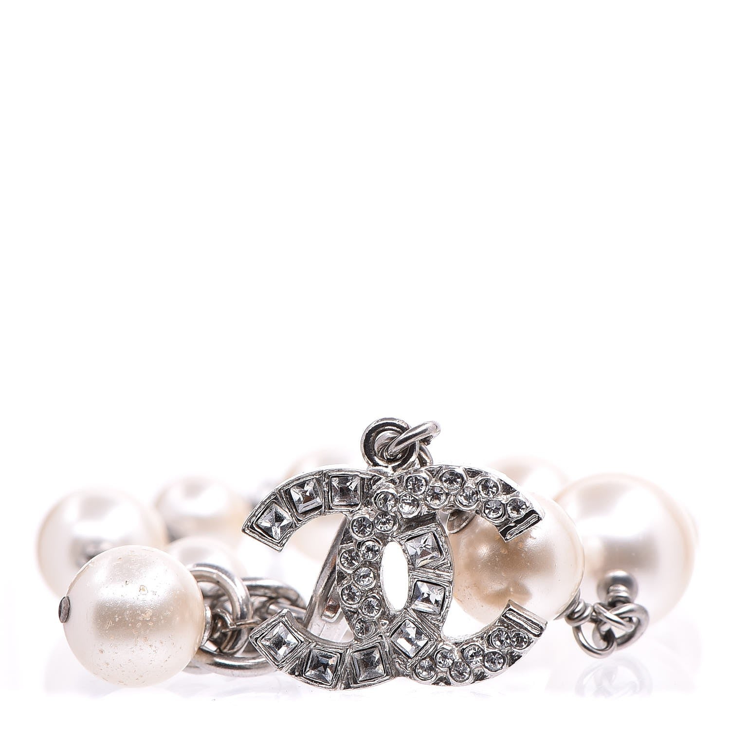 Chanel Baguette Crystal Pearl CC Bracelet Silver 1 of 6