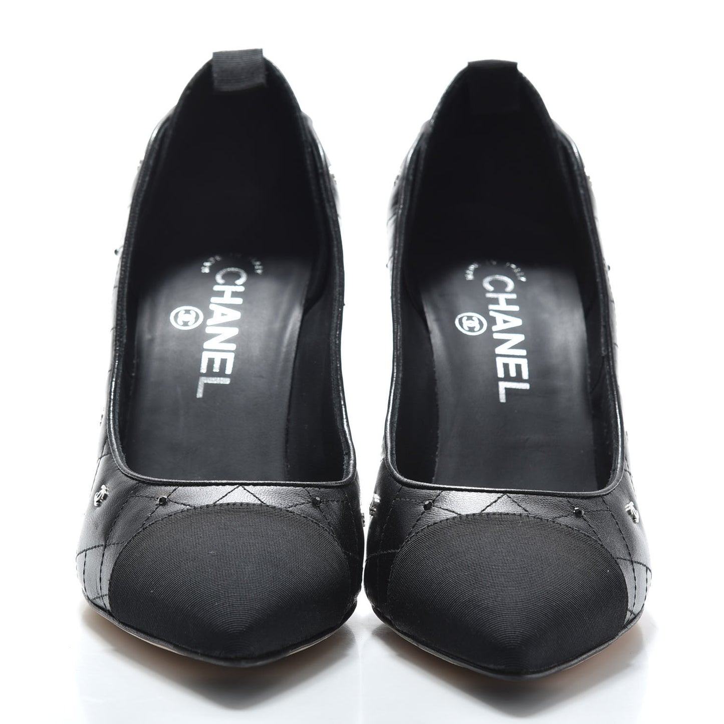 Lambskin Grosgrain Quilted Cap Toe CC Pumps 37.5 Black