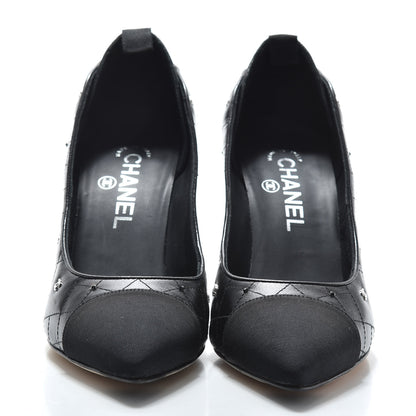 Chanel Lambskin Grosgrain Quilted Cap Toe CC Pumps 37.5 Black 2 of 7
