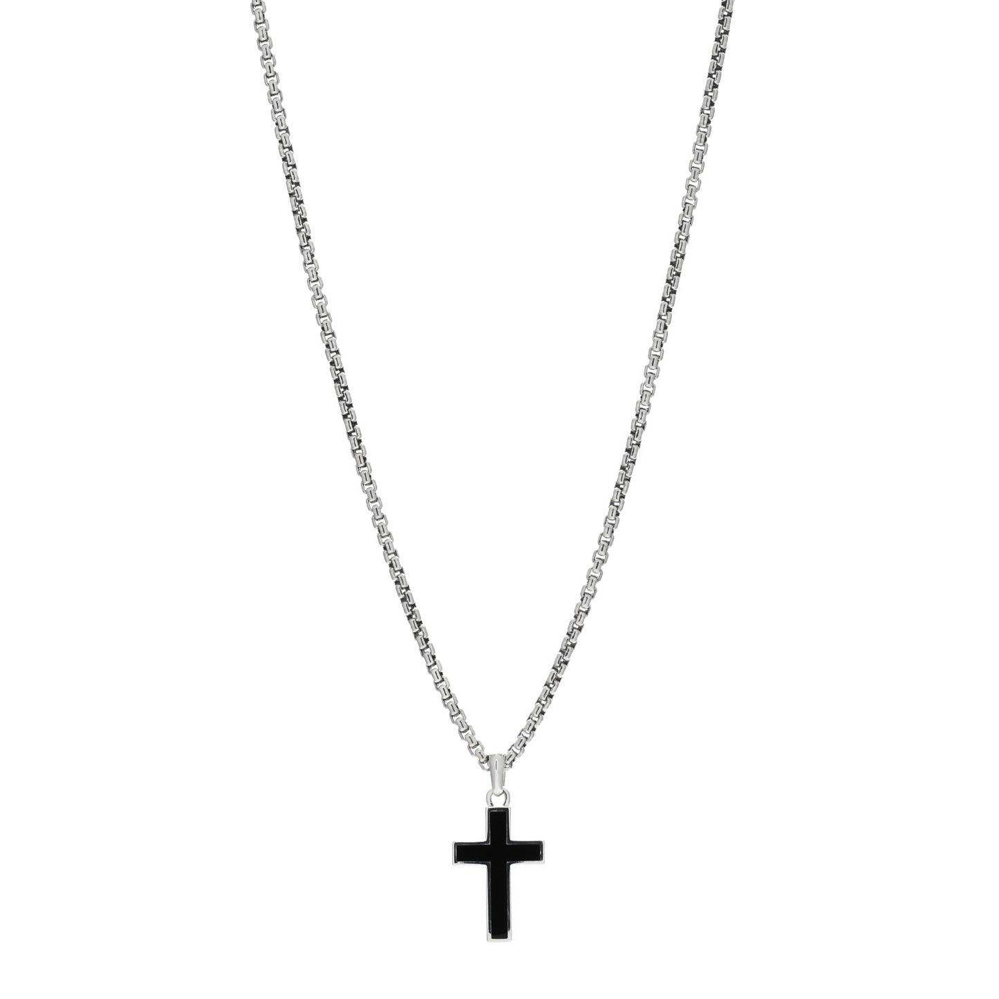 Sterling Silver Black Onyx Exotic Stone Cross Pendant Necklace