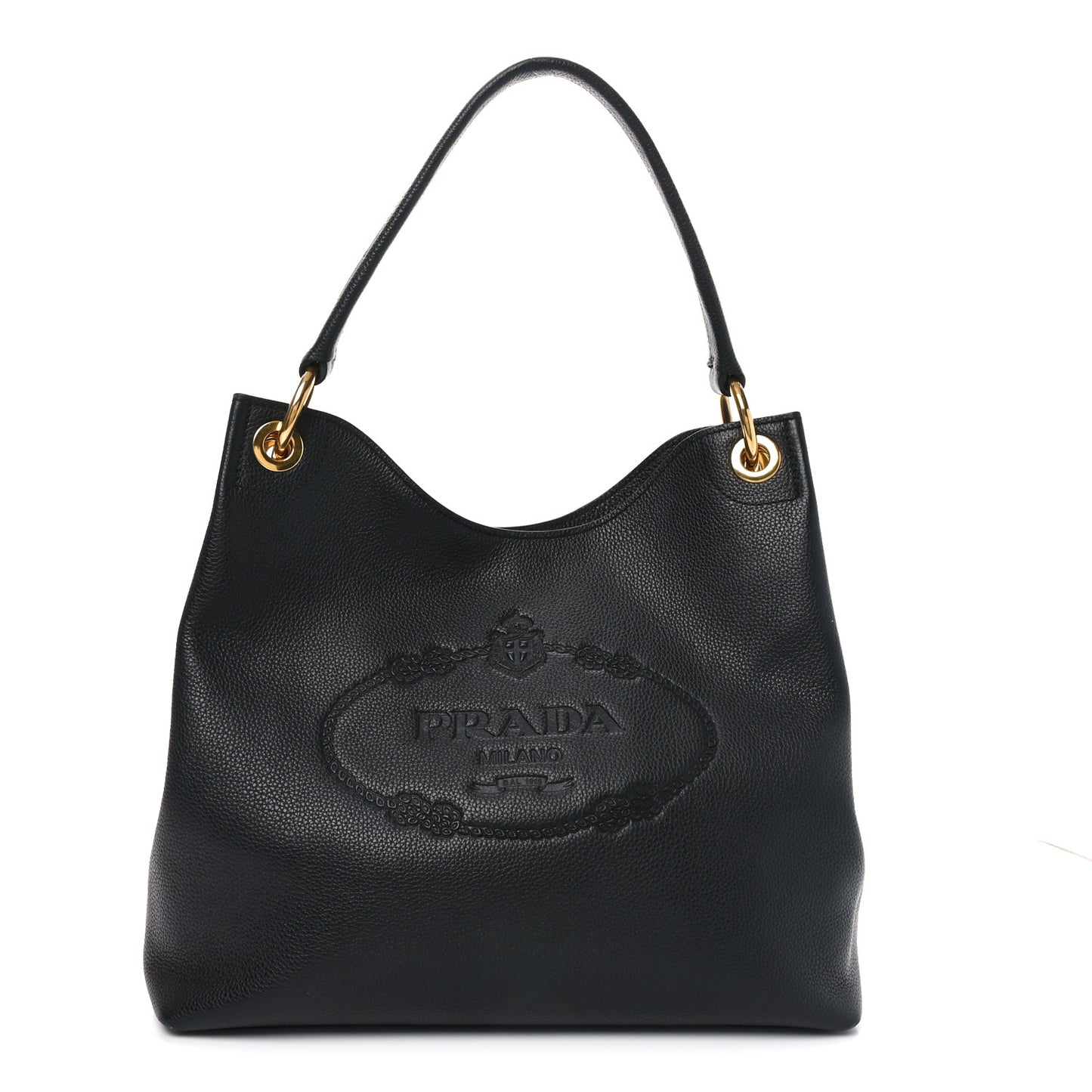 Vitello Phenix Embossed Logo Hobo Black