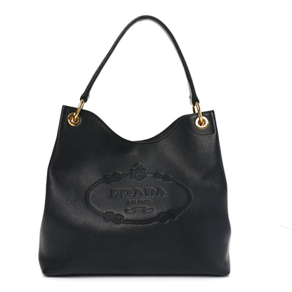 Prada Vitello Phenix Embossed Logo Hobo Black 1 of 9