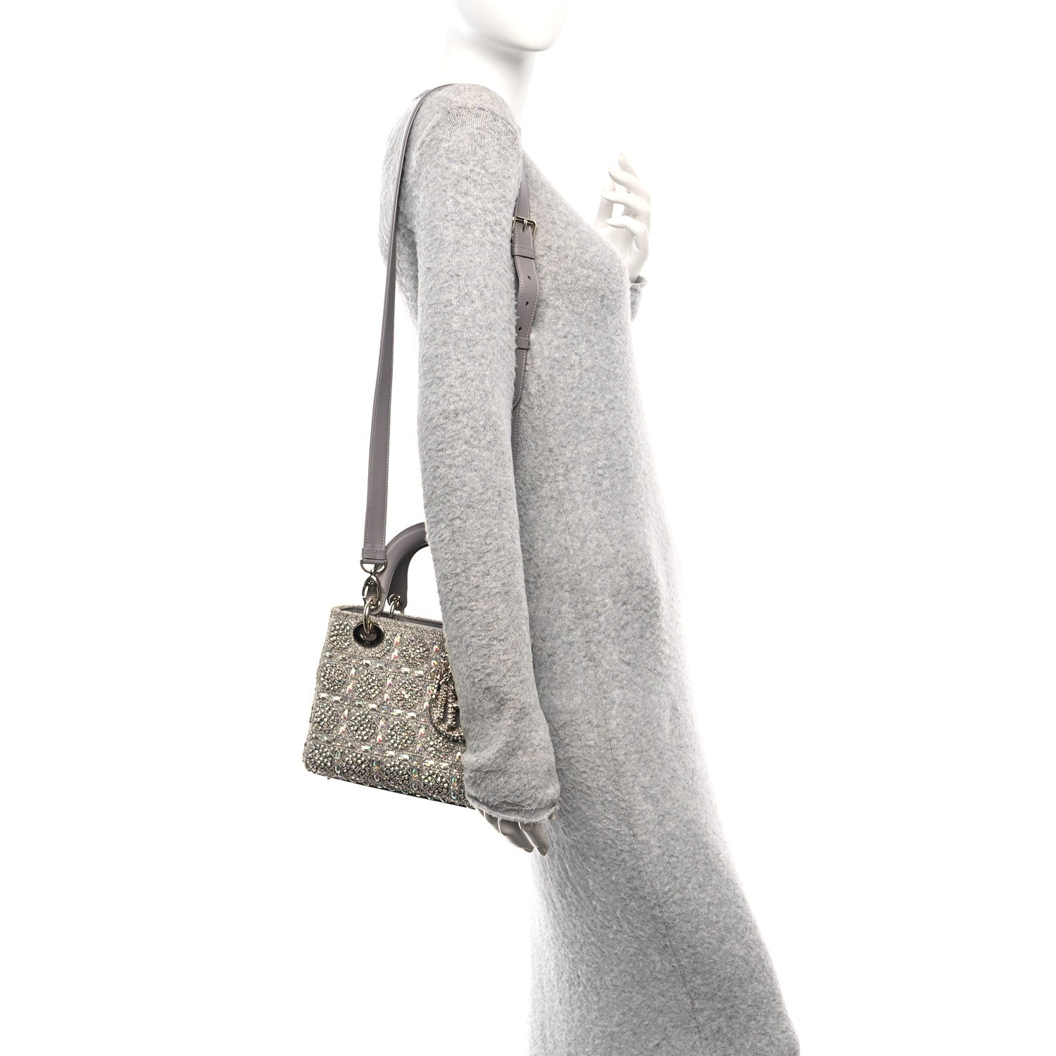 Christian Dior Calfskin Satin Celestial Bead Embroidery Embroidered Small Lady Dior Grey Multicolor 2 of 10