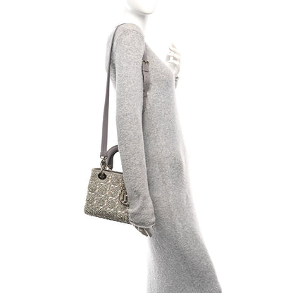 Christian Dior Calfskin Satin Celestial Bead Embroidery Embroidered Small Lady Dior Grey Multicolor 2 of 10