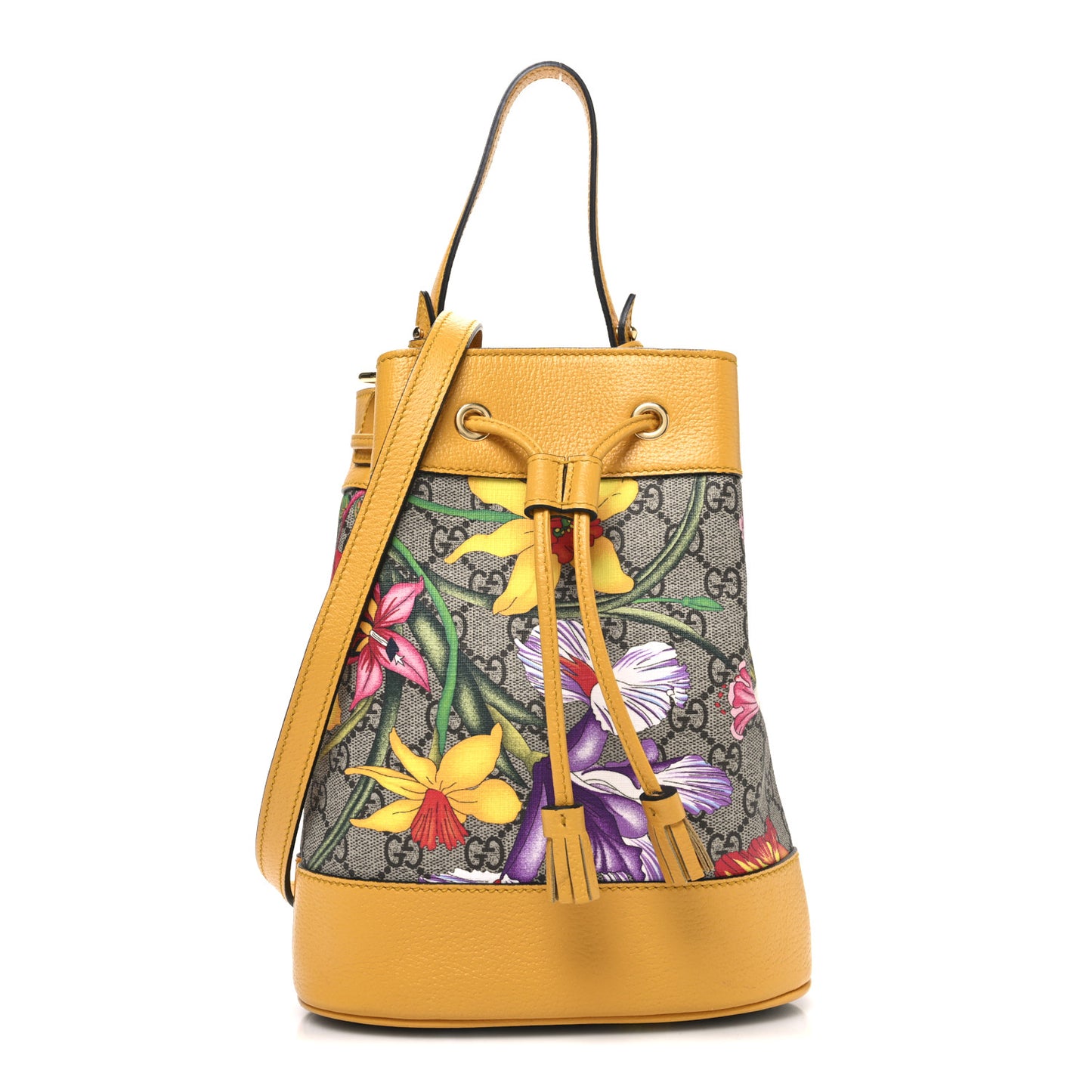 GG Supreme Monogram Flora Small Ophidia Bucket Bag Beige Multicolor Crop