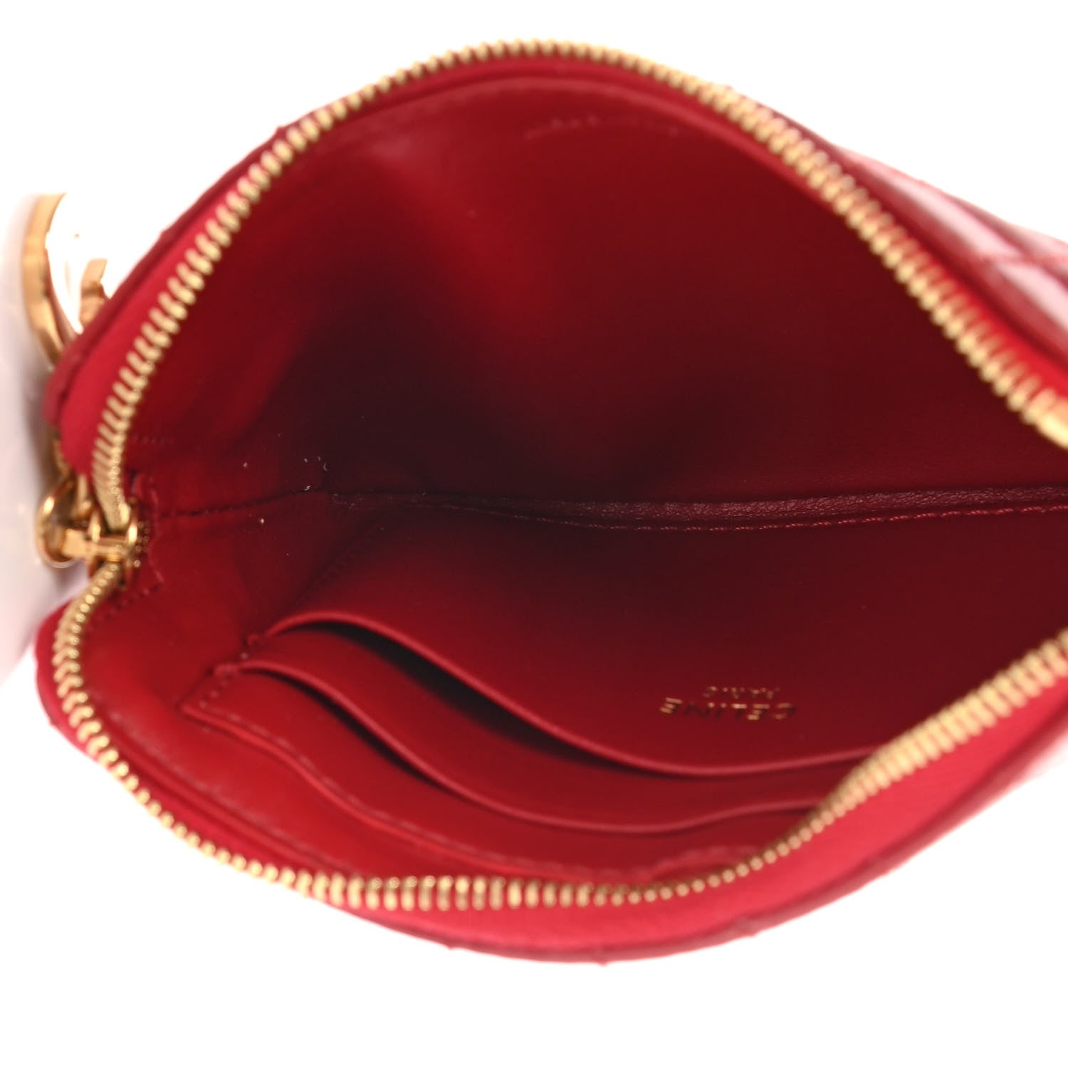Celine Calfskin Quilted C Charm Coin Card Pouch Red 5 of 9
