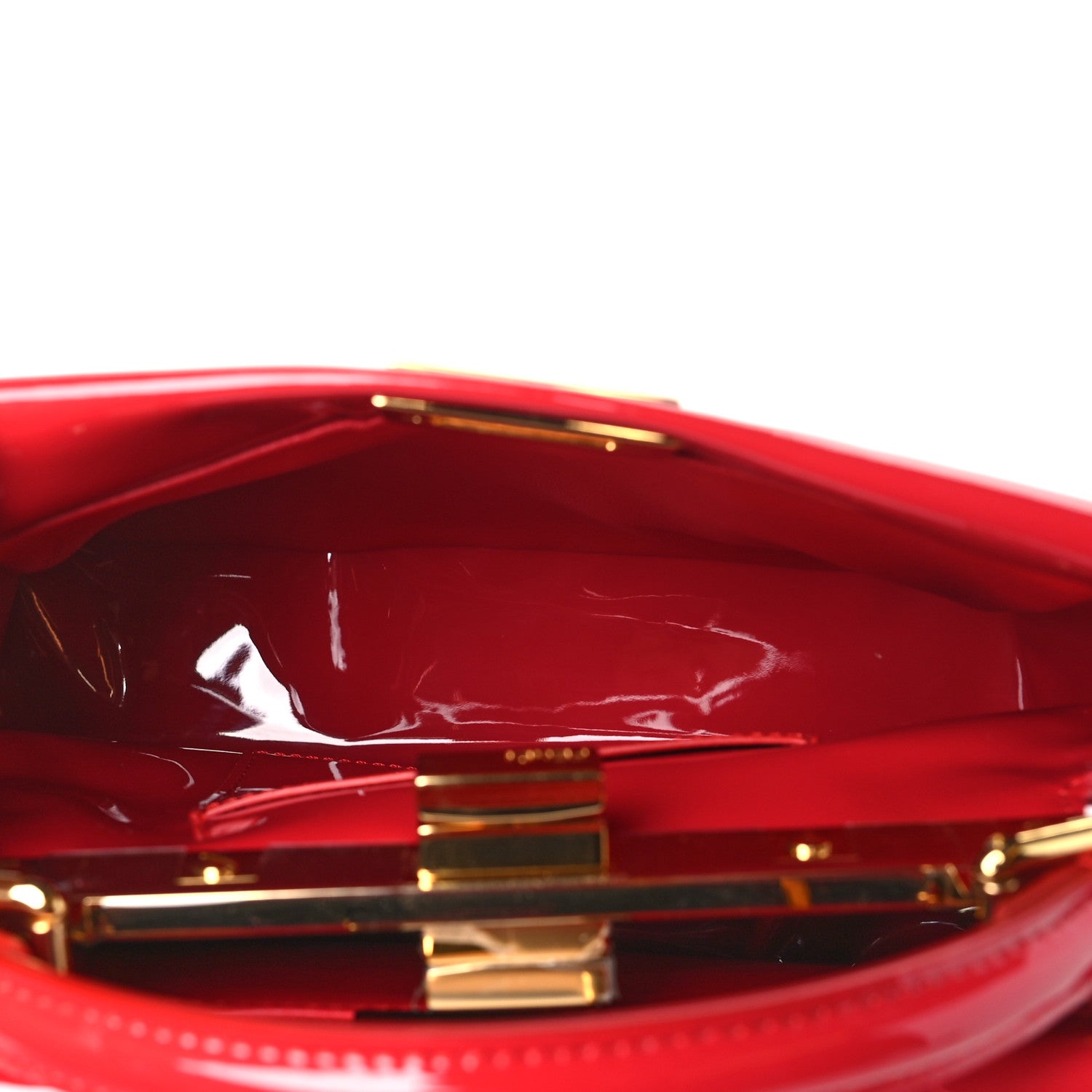 Fendi Vitello Vernice Mou Mini Peekaboo Iconic Satchel Rosso Cardinale 5 of 10