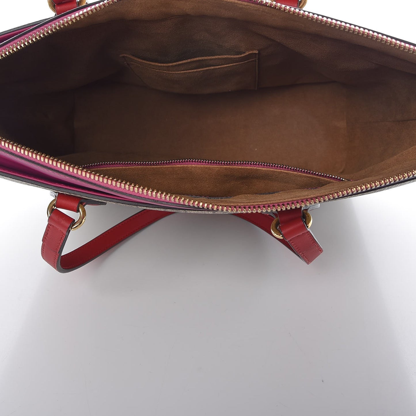 GG Supreme Monogram Medium Zippered Bucket Tote Beige Hibiscus Red New Rosette