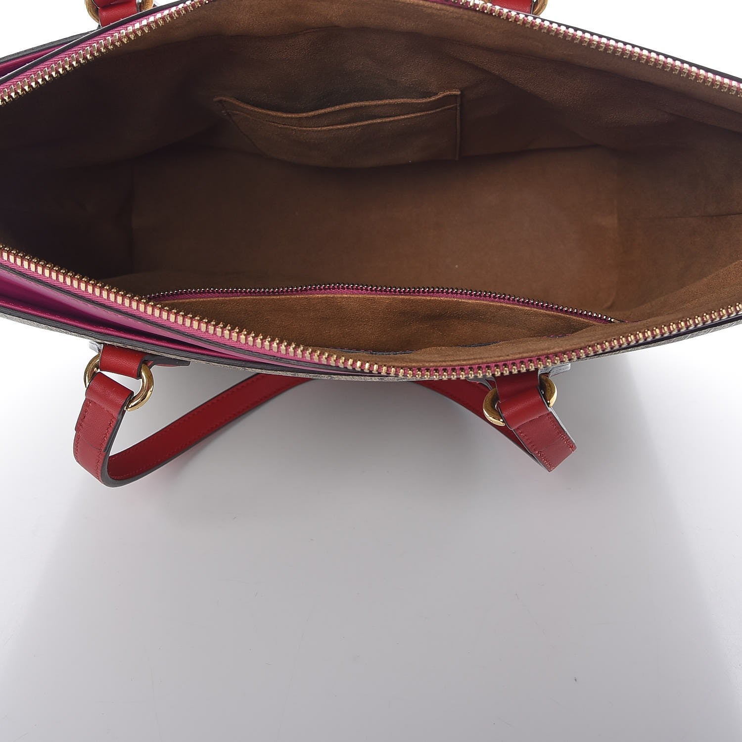 Gucci GG Supreme Monogram Medium Zippered Bucket Tote Beige Hibiscus Red New Rosette 5 of 7