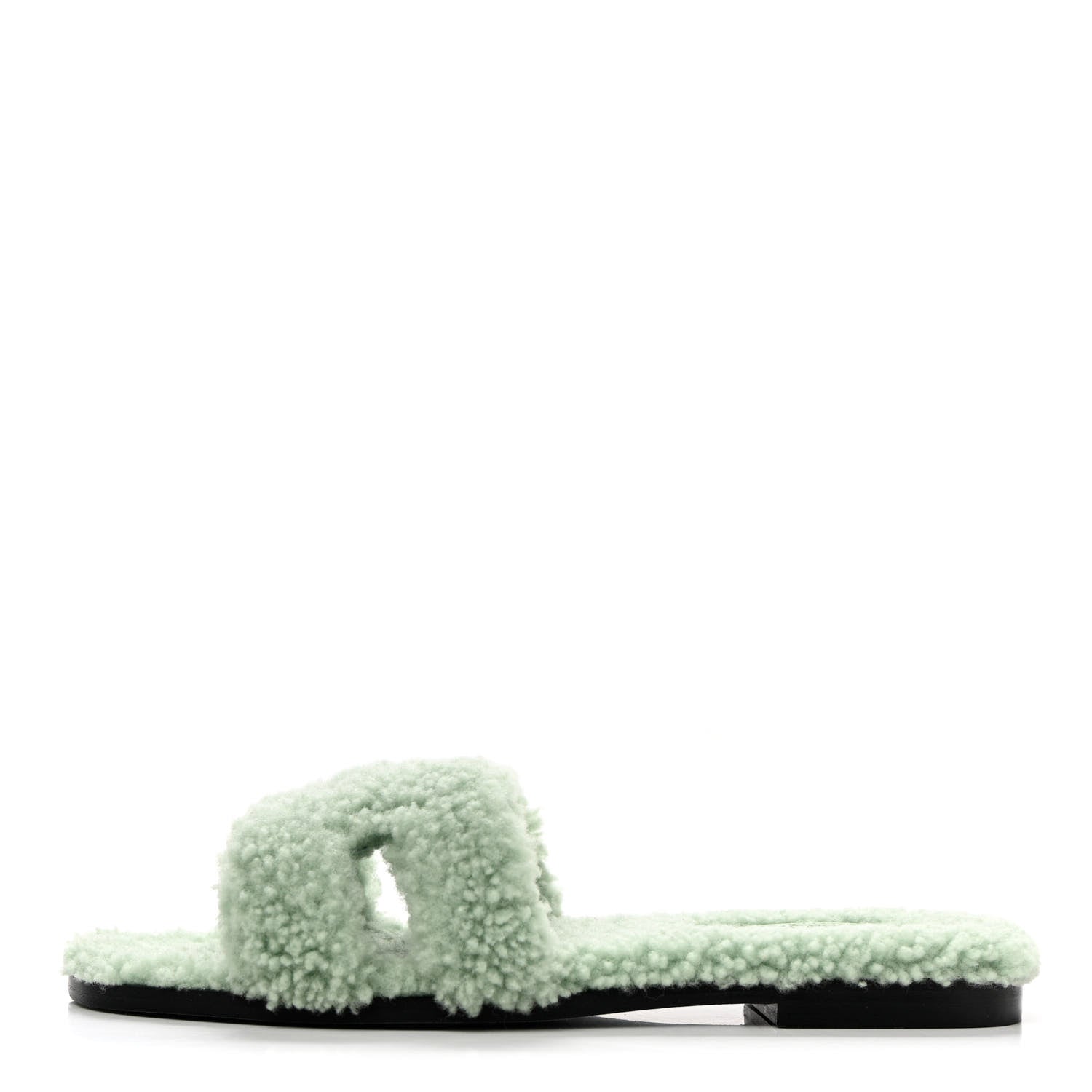 Hermes Woolskin Oran Sandals 36.5 Vert D’Eau 1 of 8