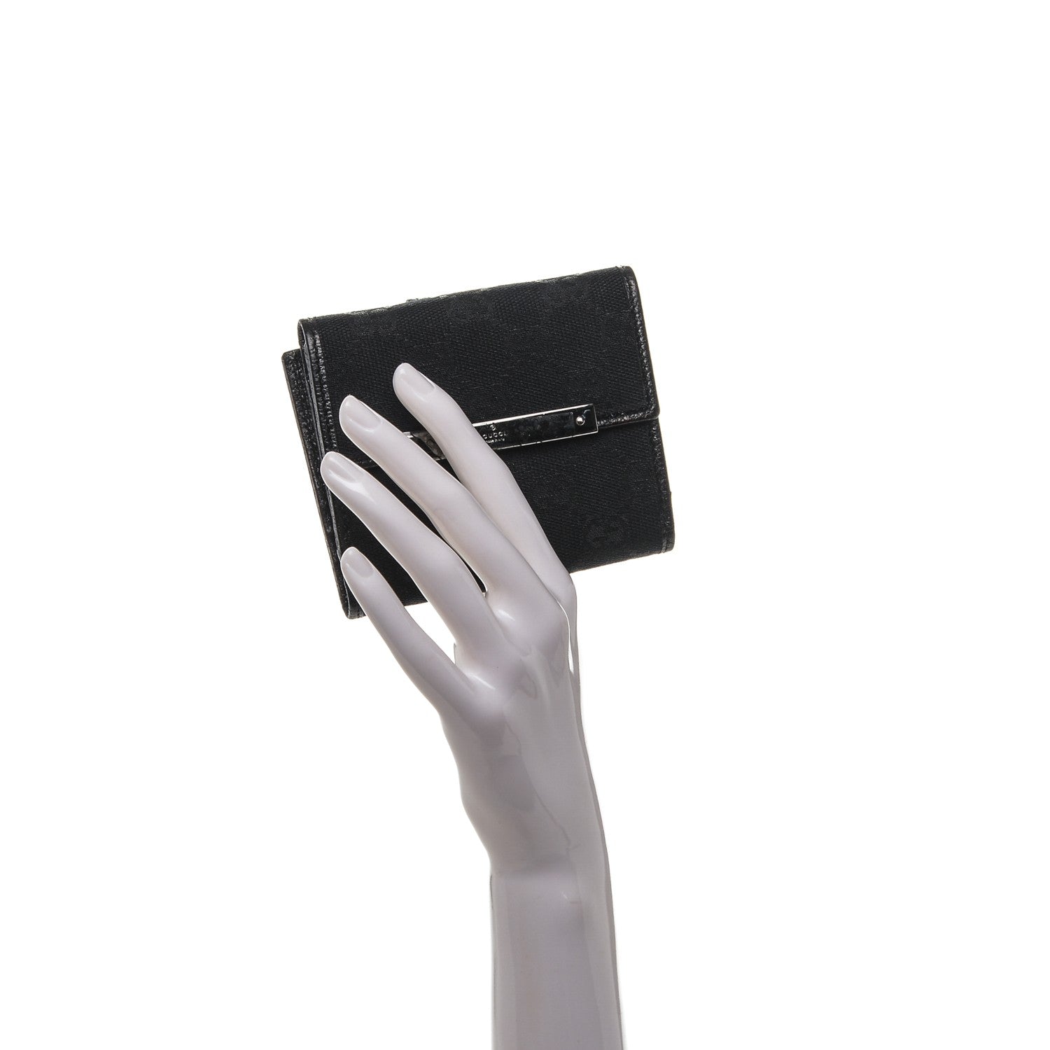 Gucci Monogram Textured Calfskin Metal Bar French Flap Wallet Black 2 of 6