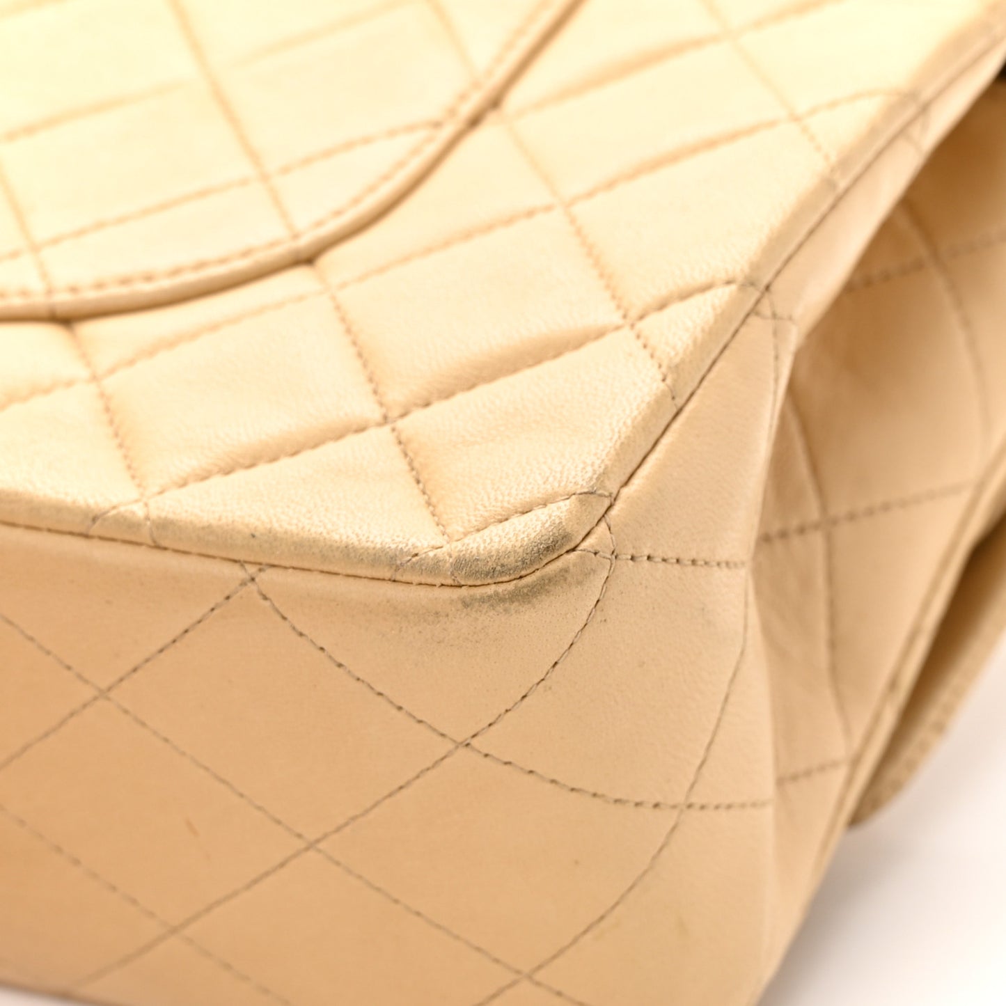 Lambskin Quilted Medium Double Flap Beige