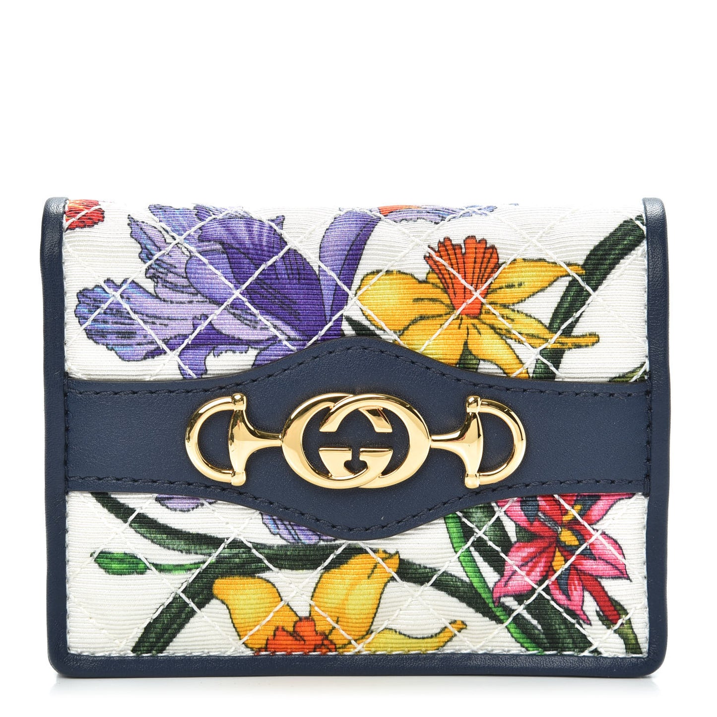 Canvas Flora Floral Trapuntata Zumi Card Case Wallet Great White Multicolor Blue Agata