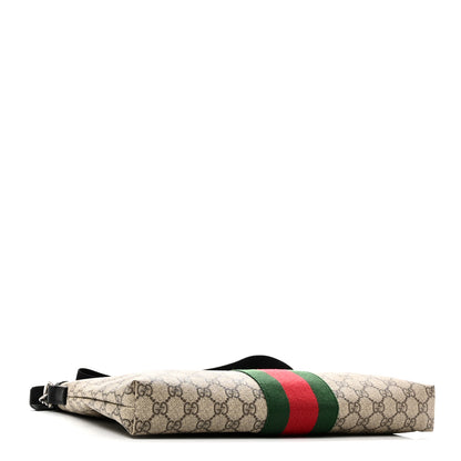 Gucci GG Supreme Monogram Calfskin Web Medium Flat Messenger Bag Beige Ebony Black 4 of 10