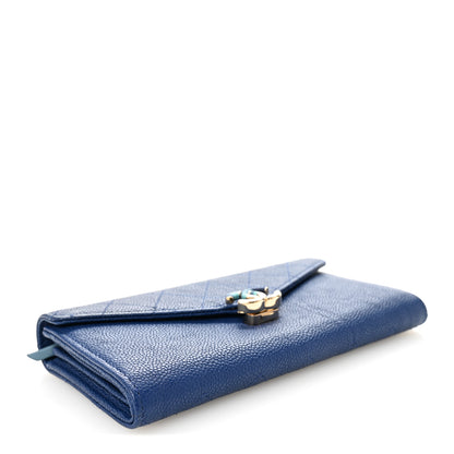 Chanel Caviar Quilted CC Box Gusset Flap Wallet Blue 4 of 11