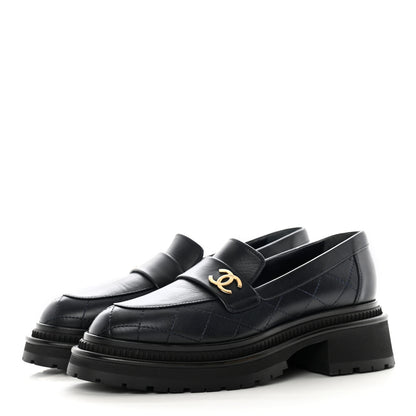 Chanel Calfskin Quilted CC Mocassin Loafers 37 Navy Blue 3 of 11