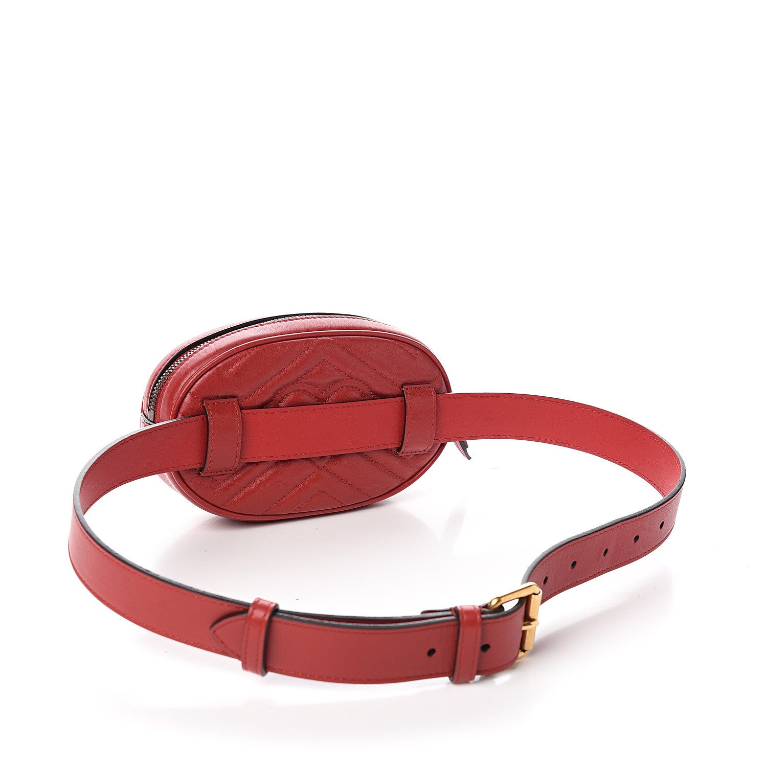 Gucci Calfskin Matelasse GG Marmont Belt Bag 85 34 Hibiscus Red 2 of 9
