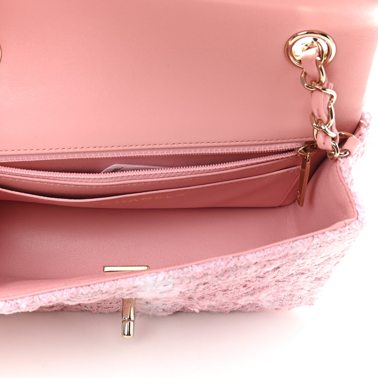 Tweed Quilted Mini Rectangular Flap Light Pink White