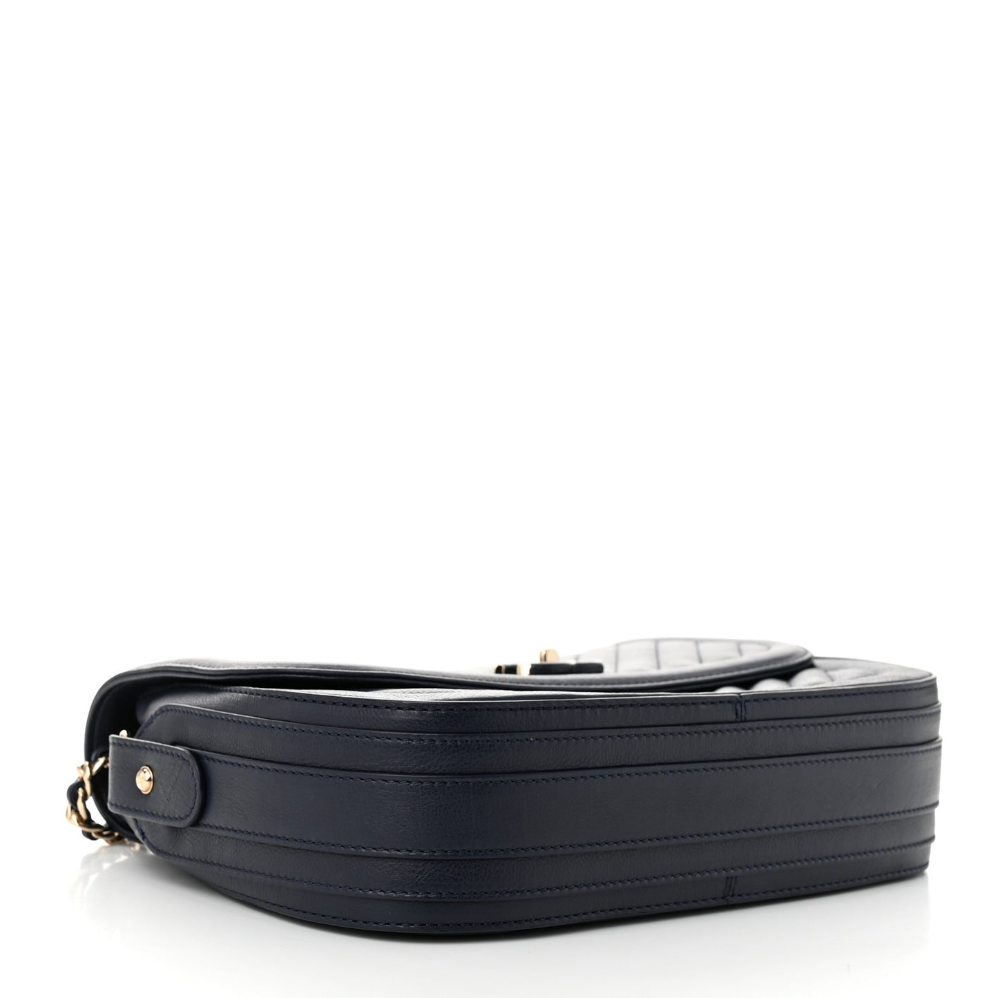 Calfskin Chevron Quilted Messenger Flap Navy