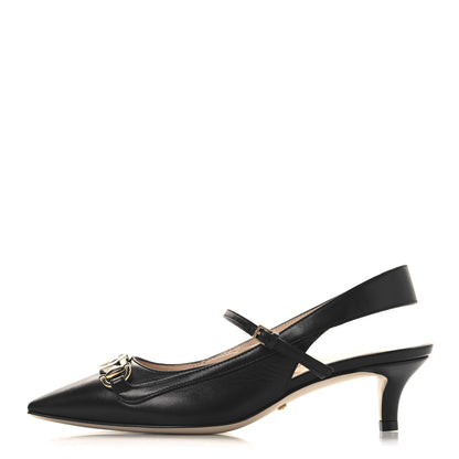 Gucci Malaga Kid Zumi Low Heel Slingback Pumps 35 Black 1 of 11