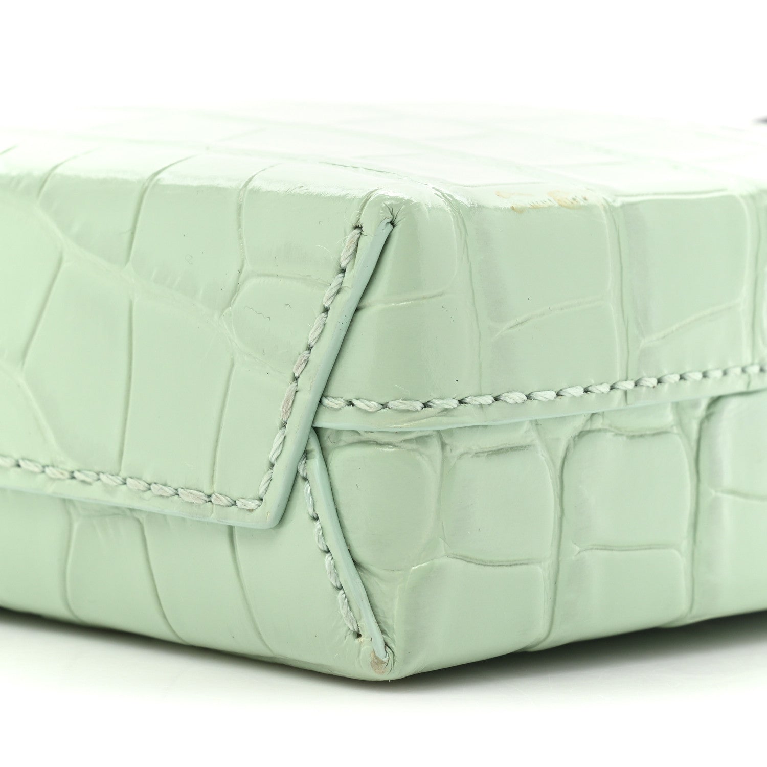 Balenciaga Shiny Calfskin Logo Crocodile Embossed Shopping Phone Holder Bag Light Green Black 7 of 12