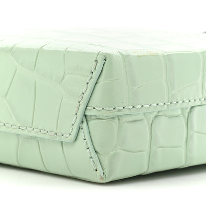 Balenciaga Shiny Calfskin Logo Crocodile Embossed Shopping Phone Holder Bag Light Green Black 7 of 12