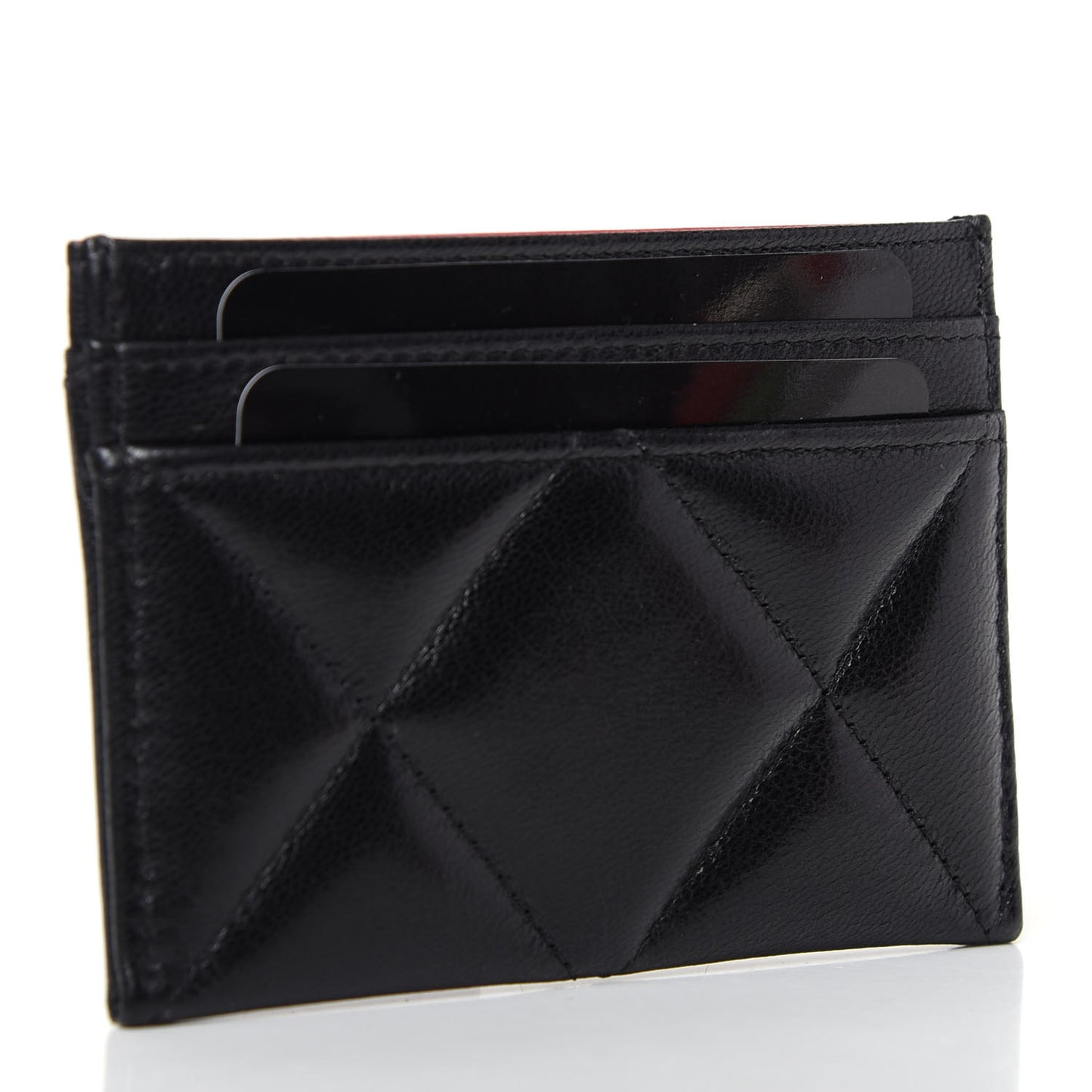 Shiny Goatskin Quilted Chanel 19 Card Holder Black