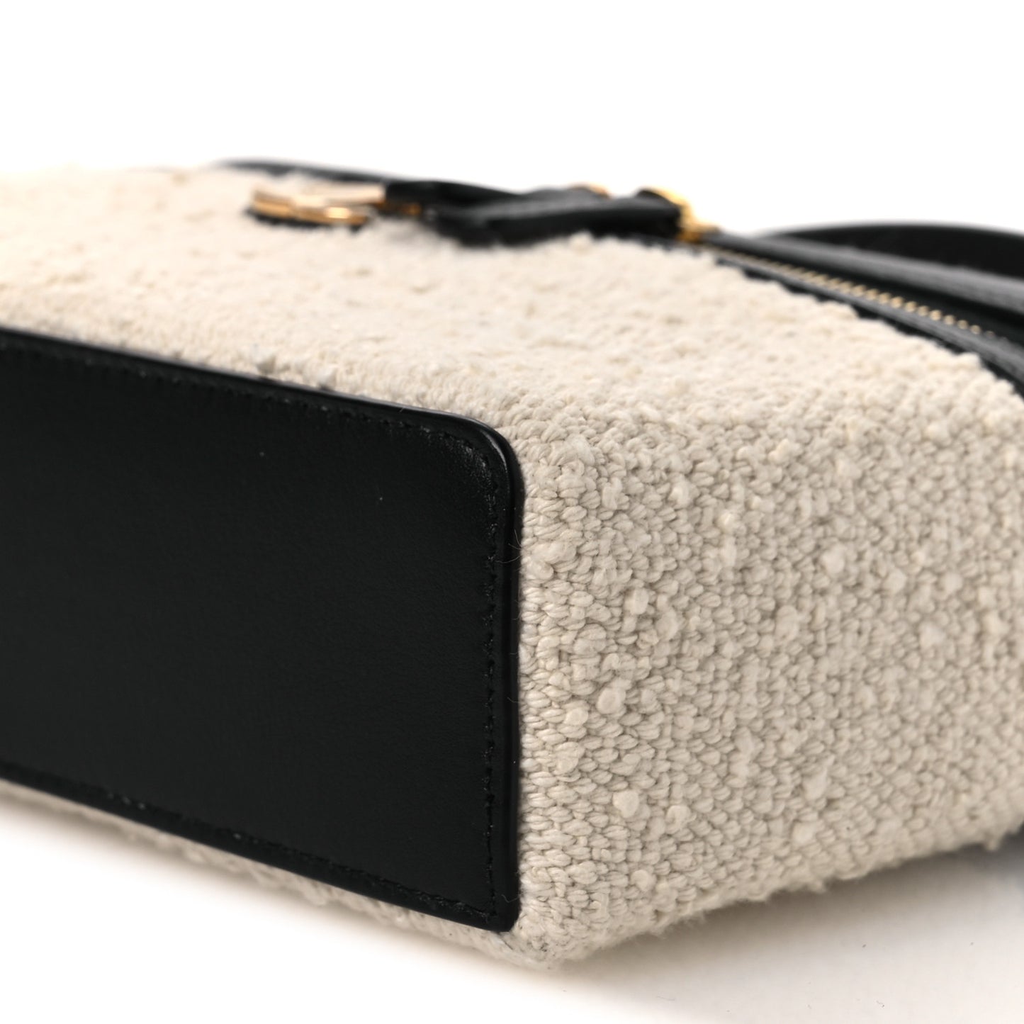 Boucle Calfskin Top Handle Slim Vanity Case With Chain Ecru Black