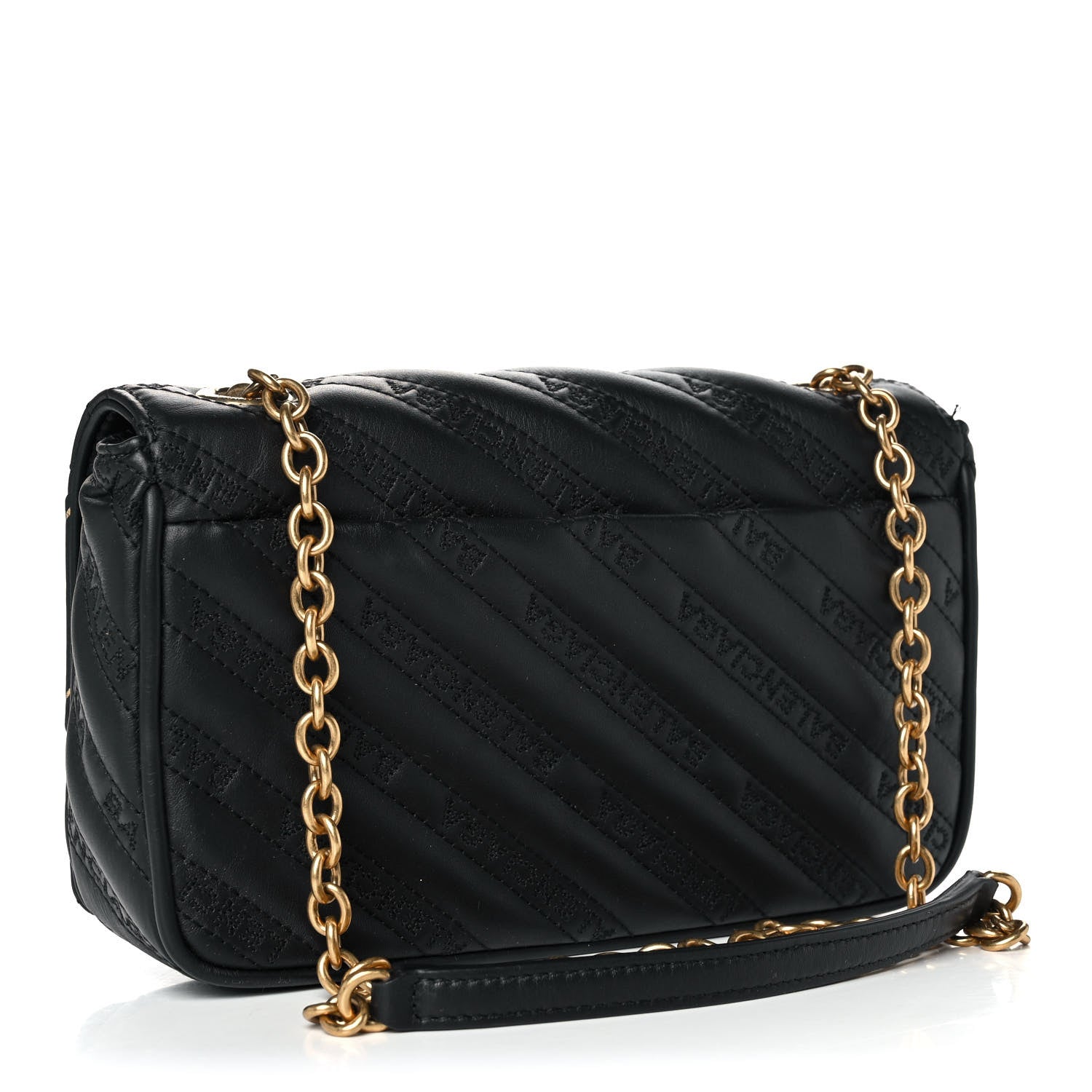 Balenciaga Calfskin Logo Embroidered Shoulder Bag Black 3 of 9