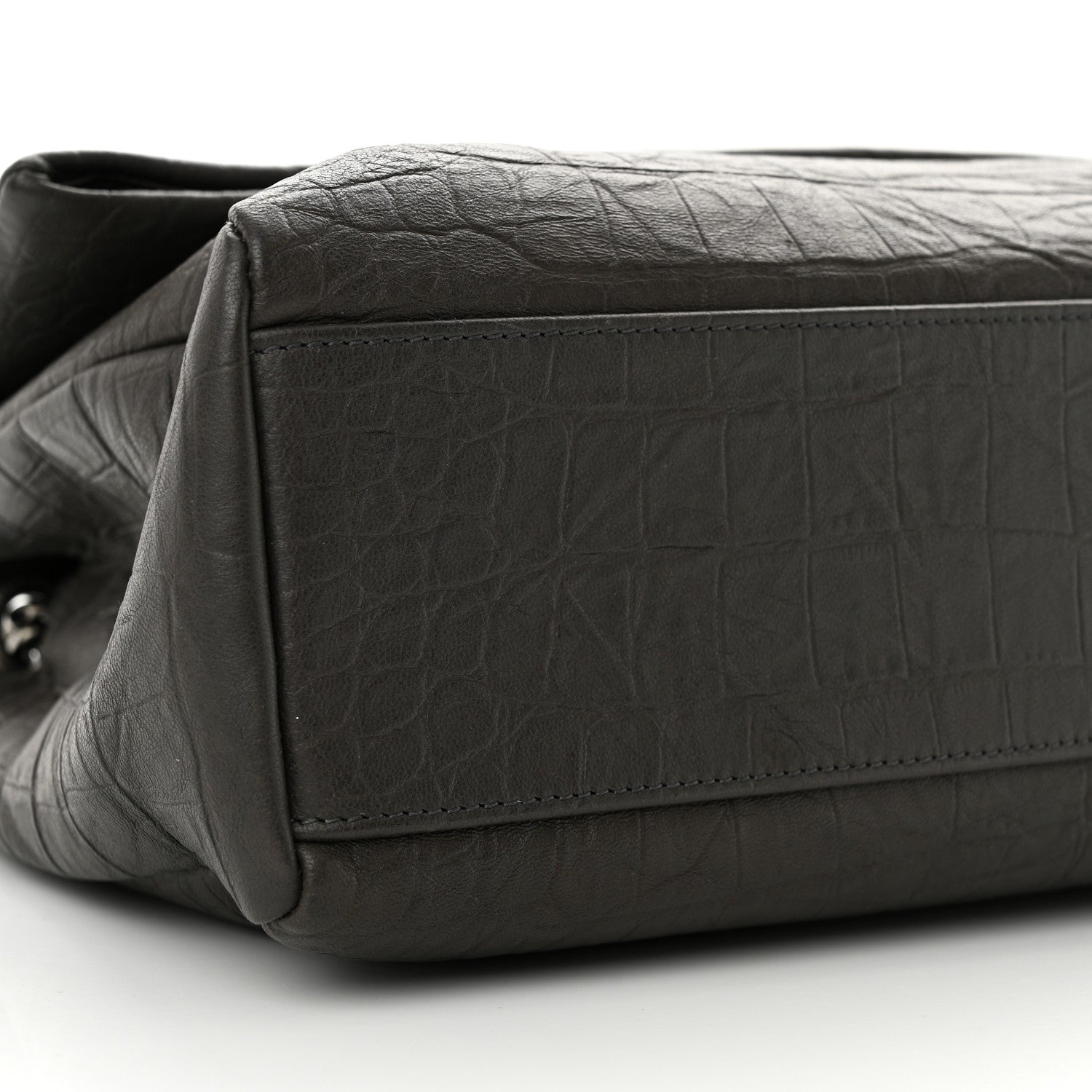 Saint Laurent Calfskin Crocodile Embossed Medium West Hollywood Monogram Fold-Over Earth 9 of 10