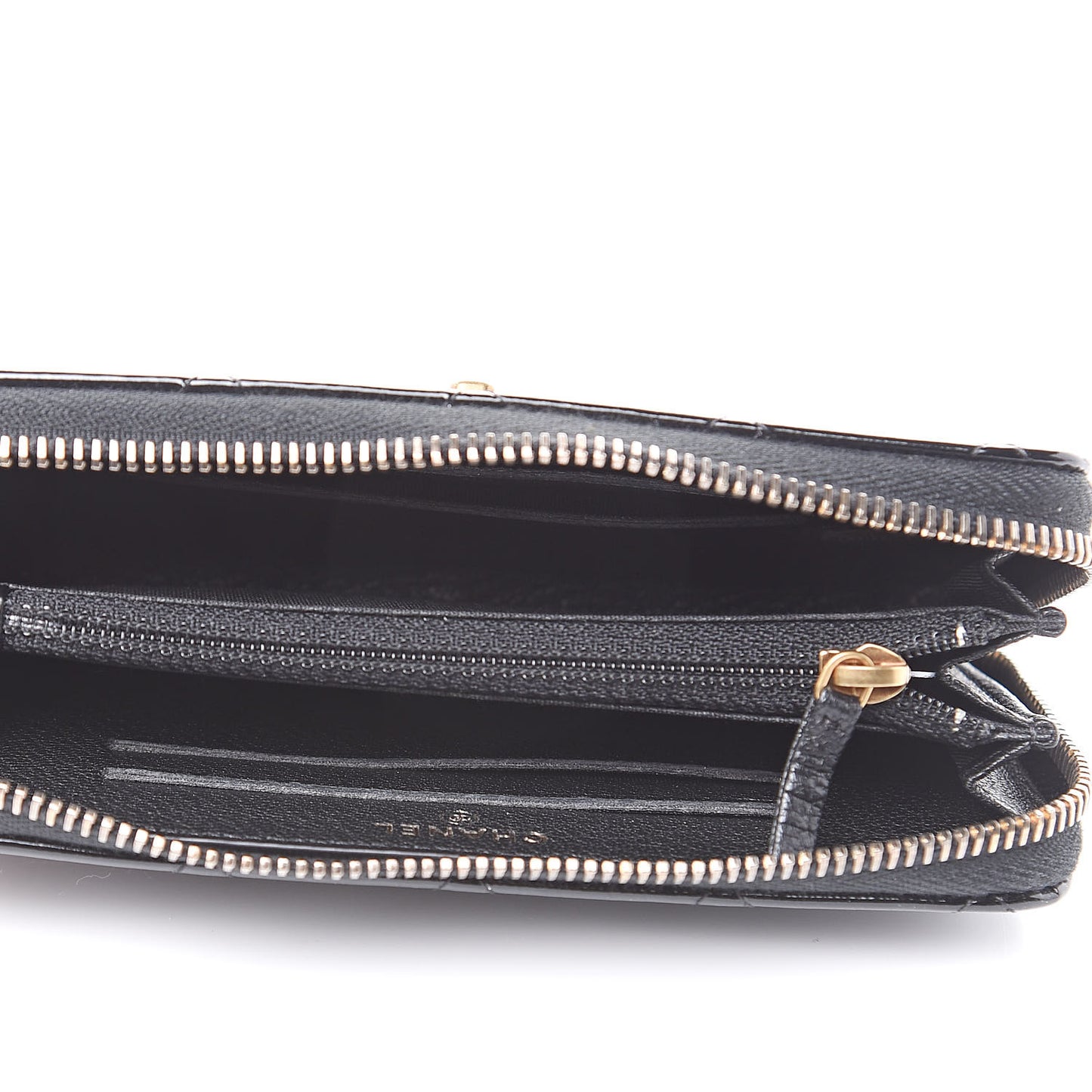 Patent Quilted Small Zip Around Wallet Black