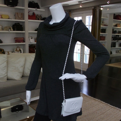 Chanel Caviar Wallet on Chain White w Silver HW 2 of 10