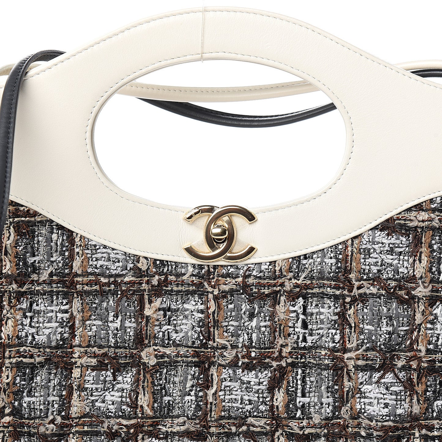 Tweed Calfskin Quilted Large 31 Shopping Bag White Multicolor