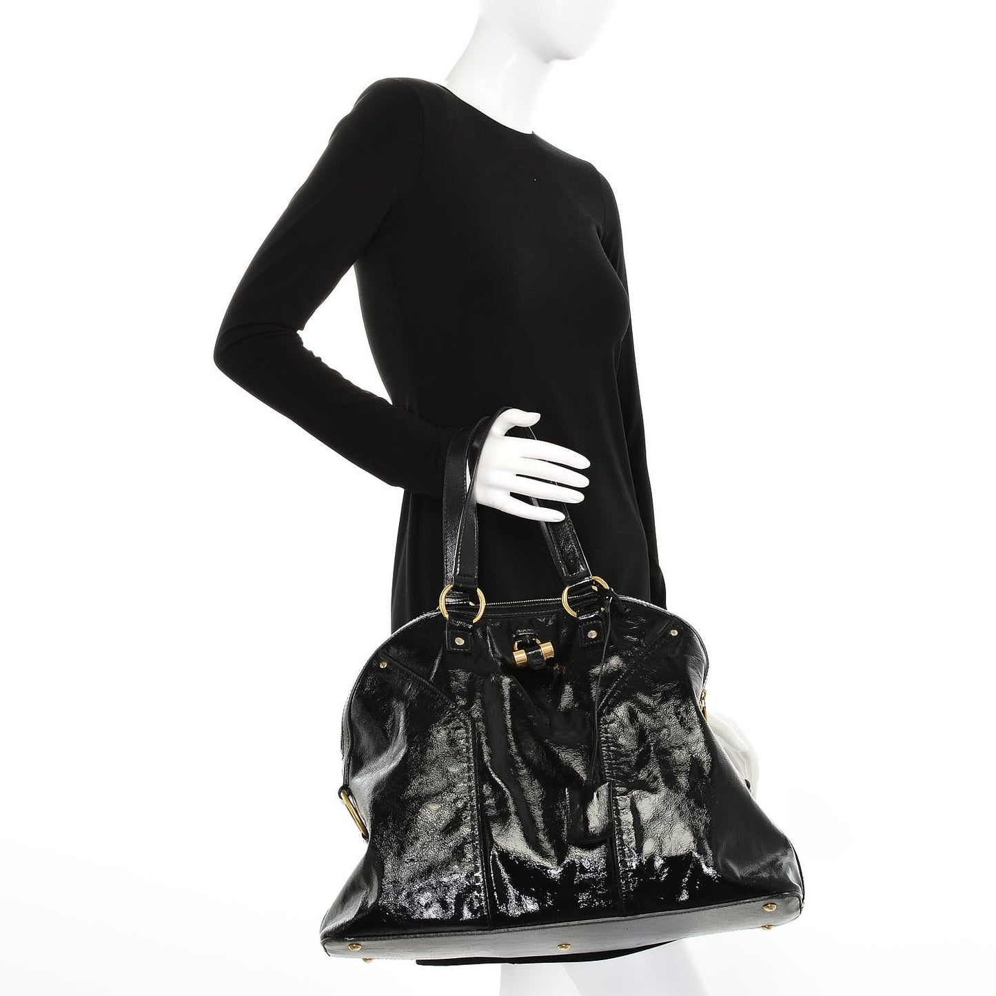 Patent Calfskin Oversized Muse Black