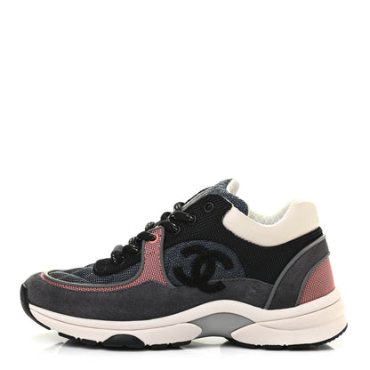 Chanel Nylon Calfskin Suede Womens CC Sneakers 36 Grey Pink 1 of 7