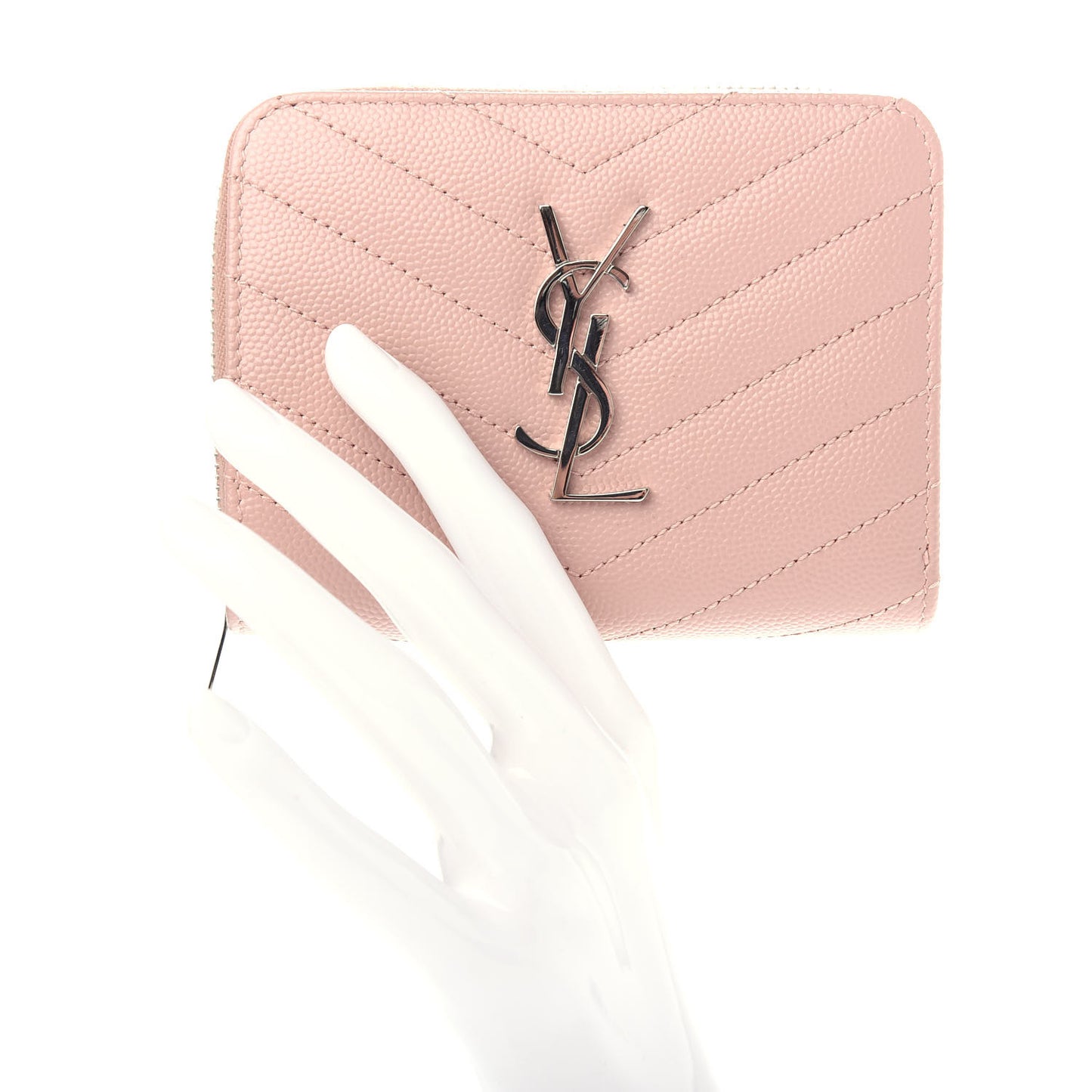 Grain De Poudre Matelasse Chevron Monogram Compact Zip Around Wallet Pink