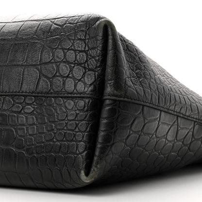 Saint Laurent Calfskin Crocodile Embossed Shopping Tote Black 12 of 14