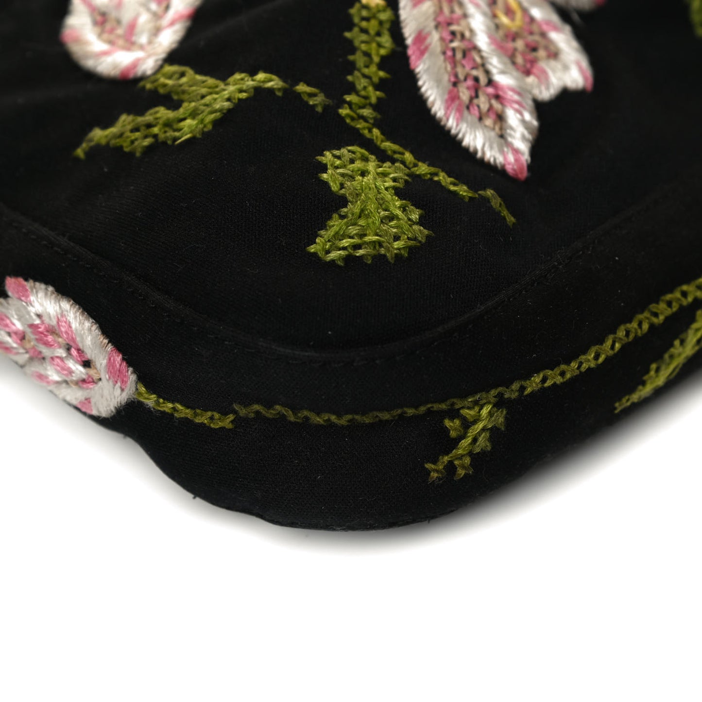 Canvas Lizard Embroidered Flower Baguette Black Multicolor