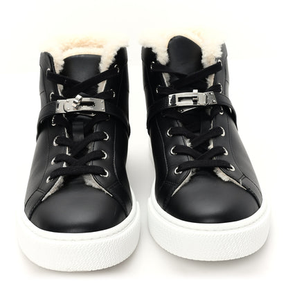 Hermes Calfskin Woolskin Daydream Sneakers 39 Black Ecru 3 of 8