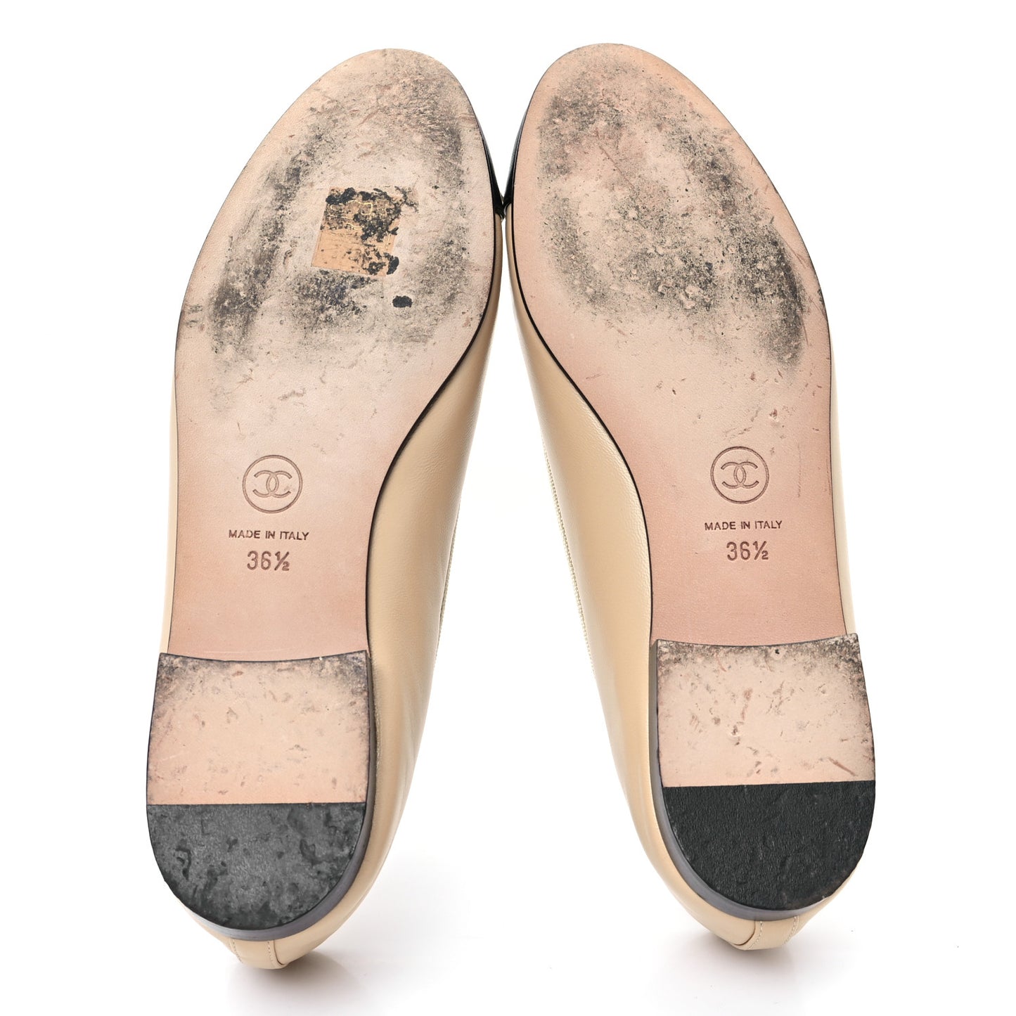 Lambskin Cap Toe CC Ballerina Flats 36.5 Beige Black